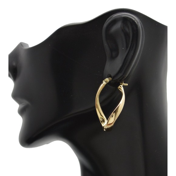 Real 14K Solid Yellow Gold 26.7mm Twisted Oval Hinged Hoop Earrings 2.3gram